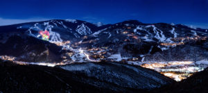View of Vail mountain at night with fireworks