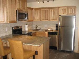 Condo kitchen with bar seating