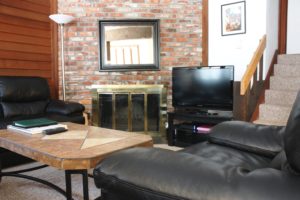 Leather sofas in living room with tv