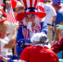4th of July celebration, man wearing USA hat