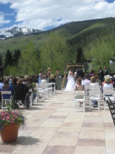 Wedding reception in front of mountains