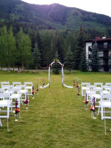 Empty wedding venue in field