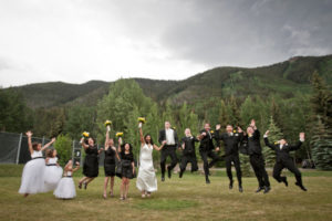 Bridal party group jump