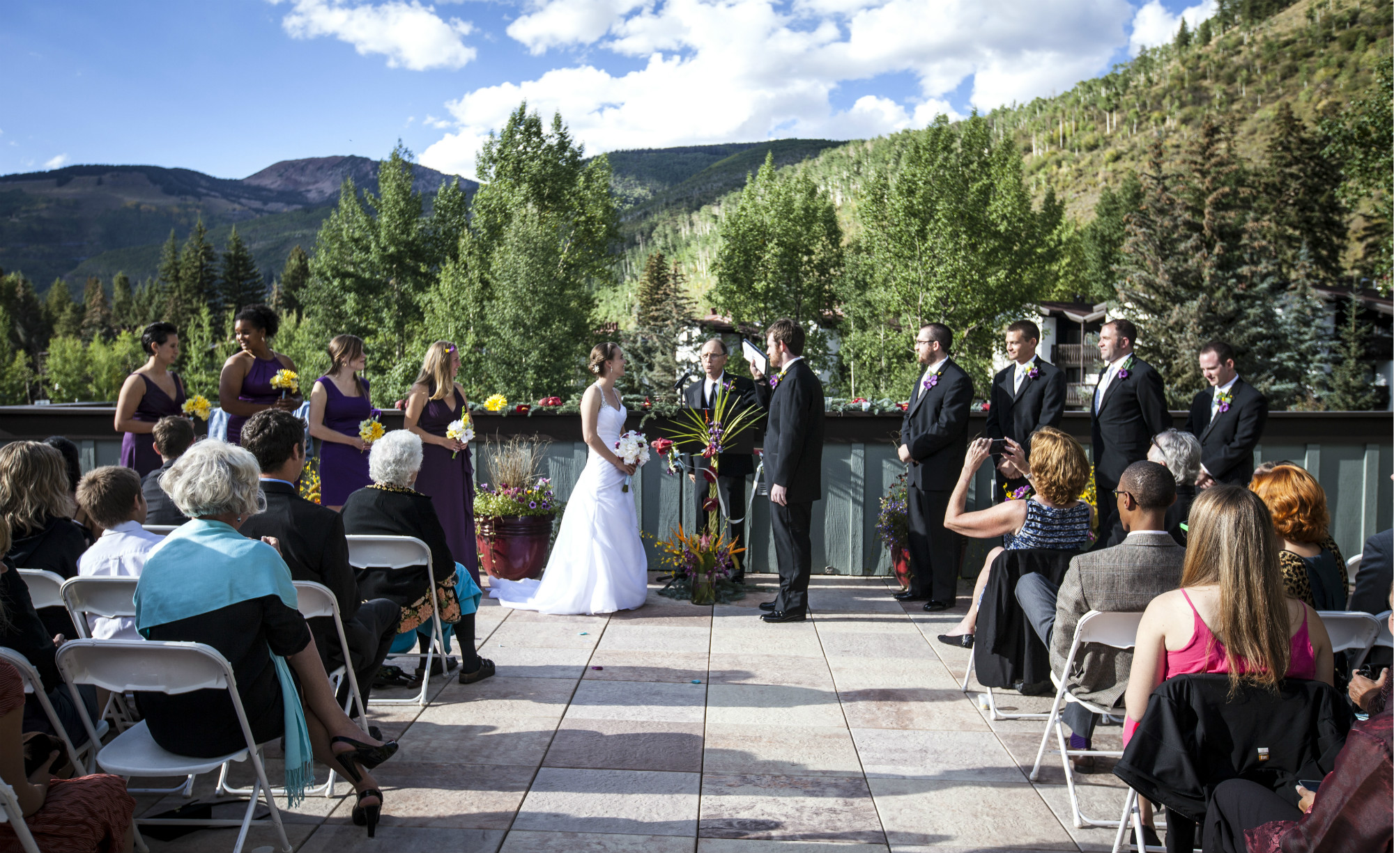Couple getting married with mountain view