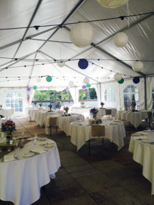 Wedding reception seating table under tent