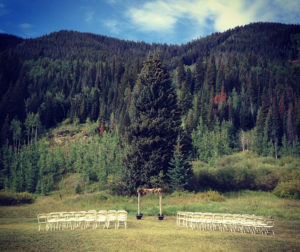 Empty wedding venue in meadow