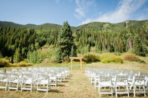Empty wedding venue in meadow